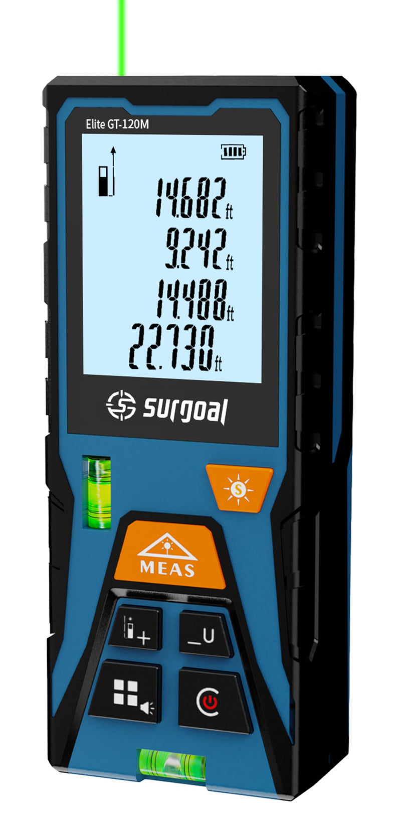Laser Distance Meter Digital Laser Measuring Tool with LCD Backlit Display, Area Volume Pythagorean, ±2mm Accuracy, Class II, Electronic Tape Measure for DIY Construction – AAA Battery Powered Blue Green 393FT