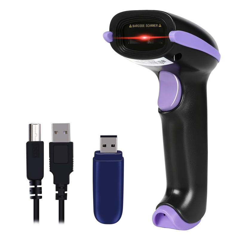 WoneNice 2.4G Wireless Barcode Scanner – 1D Handheld Cordless Barcode Reader for Retail, Warehouse, Inventory – 100ft Range, Plug & Play – Compatible with Windows, Linux, POS(Purple) Purple