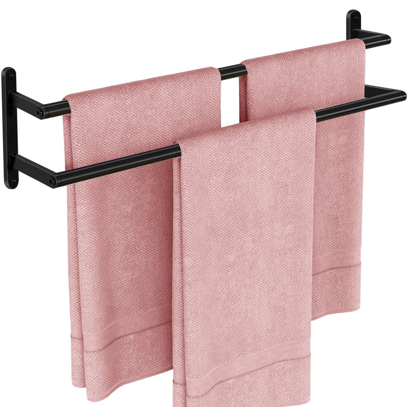 Double Towel Bar, 24Inch Towel Rack for Bathroom, Stainless Steel Double Bath Towel Bar, Wall Mounted Towel Holder, Double Towel Rod Towel Rail Hanger for Wall, Kitchen (Matte Black) Black-24inch-b