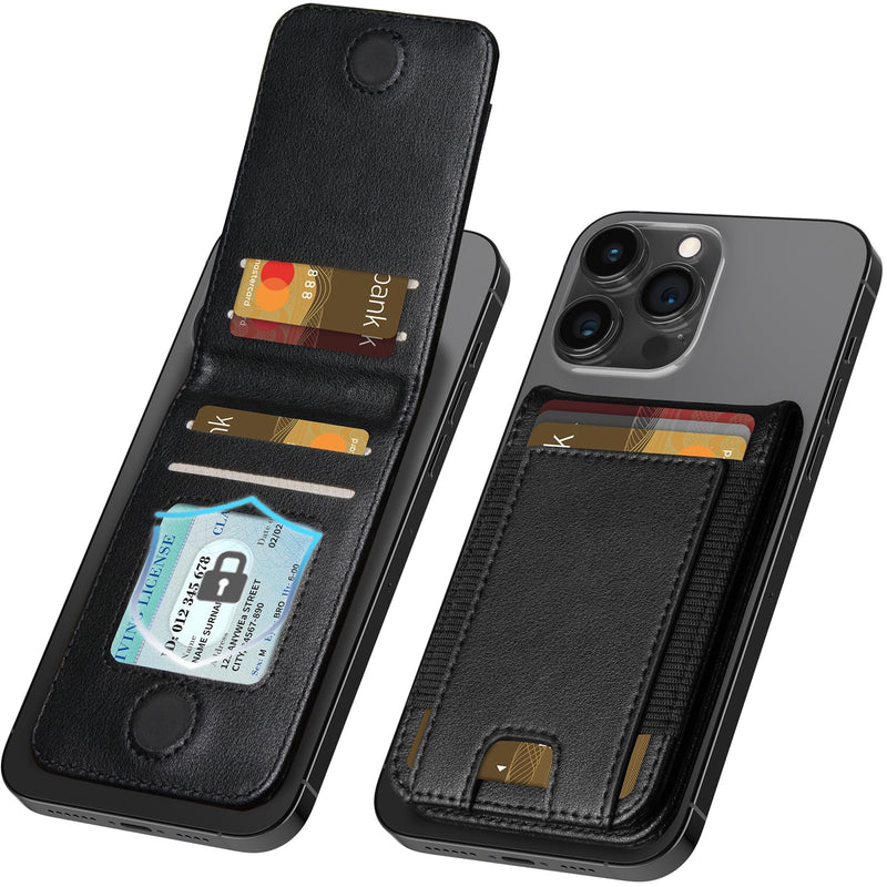 LOHASIC Designed for MagSafe Wallet, RFID Protection Magnetic Wallet 5 Card Holder with Stand, Vegan PU Leather Mens Phone Wallet for iPhone 15/14/ 13/12 Series, Not for iPhone 13/12 mini - Black
