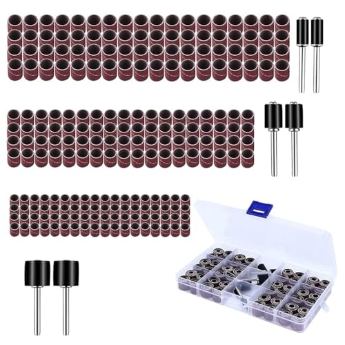 Sanding Sleeves Set with 216 Sanding Bands + 6 Sanding Rollers | Sanding Drum Attachments, 80/120 Grit, 3 Diameters (1/2", 3/8", 1/4") Drum Mandrels, for Dremel Rotary Tools
