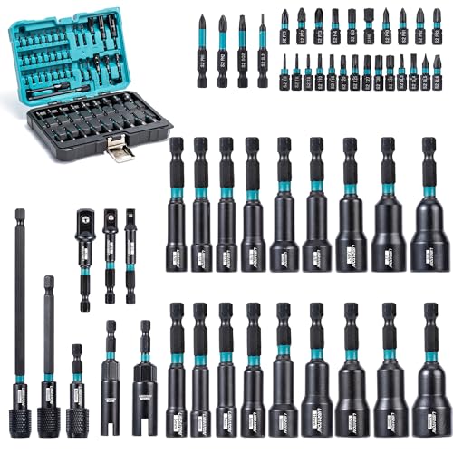 LIBRATON 54PCS Magnetic Nut Driver Set, Impact Drill Driver Bit Set 1/4" Metric & SAE 54PCS