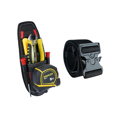 MELOTOUGH Small Tool Holder, Min Work Organizer Tool Pouch and Knife Holster with Snap Clip(Red),2" Nylon Web Work Tool Belt for Men with Heavy Duty Quick Release Rugged Metal Buckle(Black)