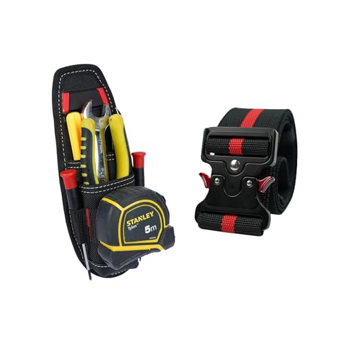 MELOTOUGH Small Tool Holder, Min Work Organizer Tool Pouch and Knife Holster with Snap Clip,2" Nylon Web Work Belt with Heavy Duty Quick Release Rugged Metal Buckle(Red)