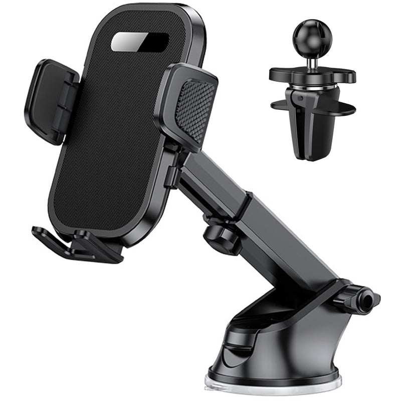 Car Phone Holder Phone Mount for Car Windshield Dashboard Air Vent Universal Hands Free Automobile Cell Phone Holder Fit for iPhone Samsung Moto Smartphone (Black) Black