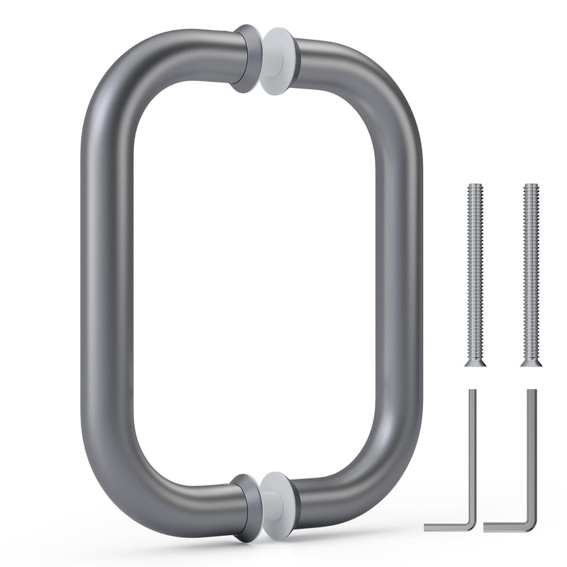 Ranbo Electroplating Grey 8" （CTC） Tubular Back-to-Back Shower Door Handle，Heavy-Duty 1.0mm Thick 304 Stainless Steel, for 1/4"- 1/2" Thick Glass and 1-3/8" - 2-1/6" Thick Wooden or Metal Doors 8 Inch