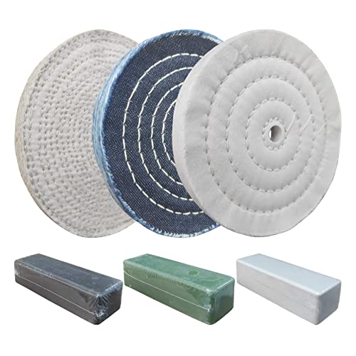 6" Stainless Steel Polishing Buffing Kit for Bench Grinder, 1/2" Hole-6pc
