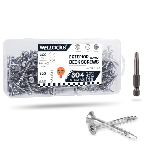 WELLOCKS #8 x 1-1/2 in 304 Stainless Deck Screws, 300 PCS #8×1-1/2"