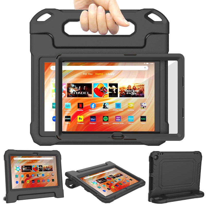 DJ&RPPQ 10 Tablet case for Kids Incompatible with iPad TCL 10 inch Tablets(Only 13/11th Gen, 2023/2021), Light Weight Shockproof Case with Built-in Screen Protector Handle Stand Case -Black KF-Black
