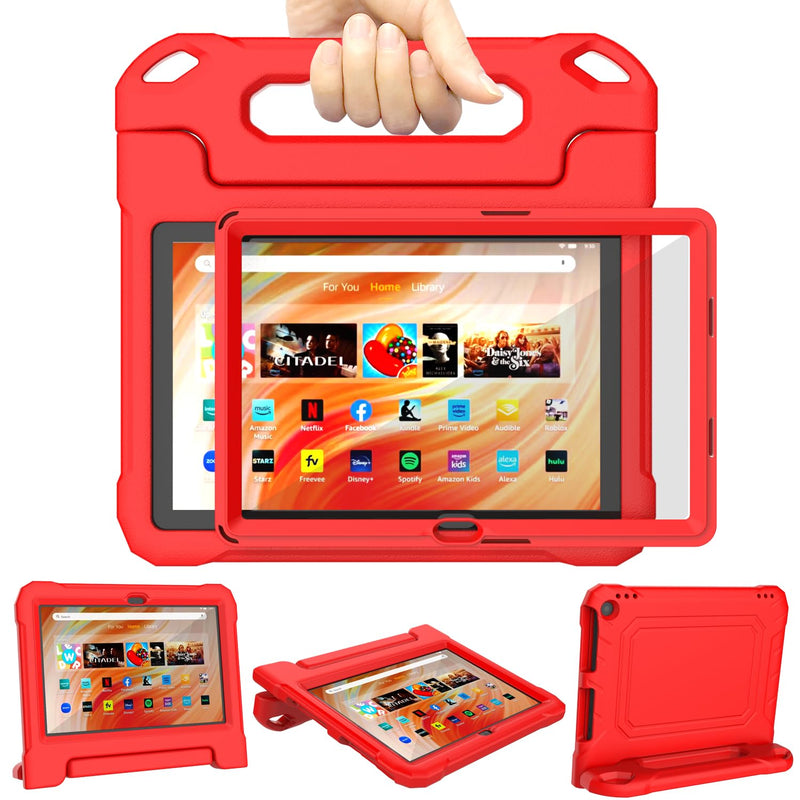 DJ&RPPQ 10 Tablet case for Kids Incompatible with iPad TCL 10 inch Tablets(Only 13/11th Gen, 2023/2021), Light Weight Shockproof Case with Built-in Screen Protector Handle Stand Case -Red GD-Red