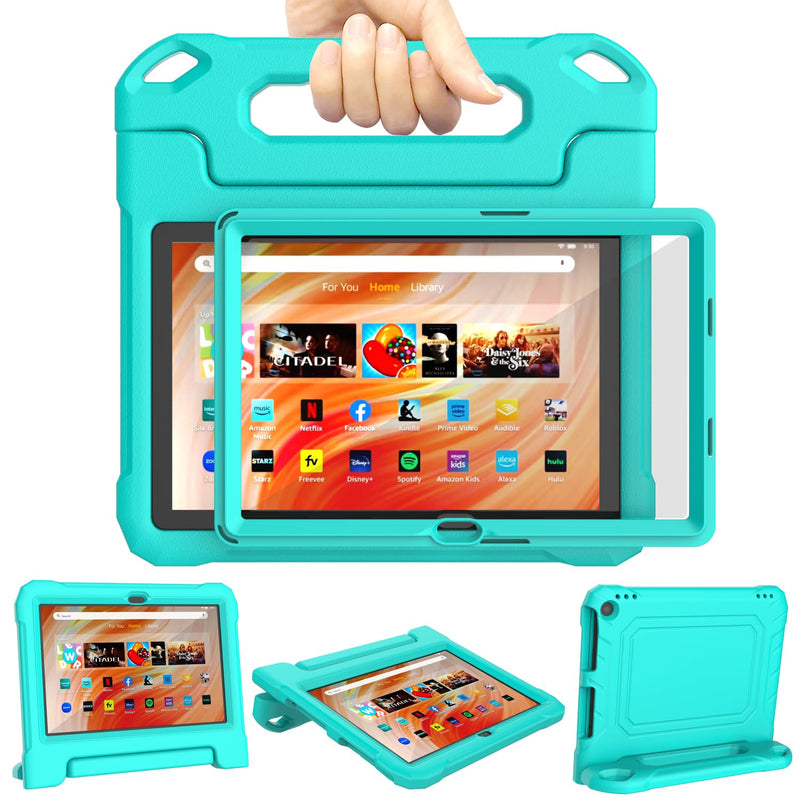 DJ&RPPQ Kids Tablet Case for 1 0 Tablet(13th/11th Generation,2023/2021 Release) - Incompatible with iPad Samsung Lightweight Shockproof Case with Handle Stand for 10In Kids Tablet-Turquois GD-Turquoise