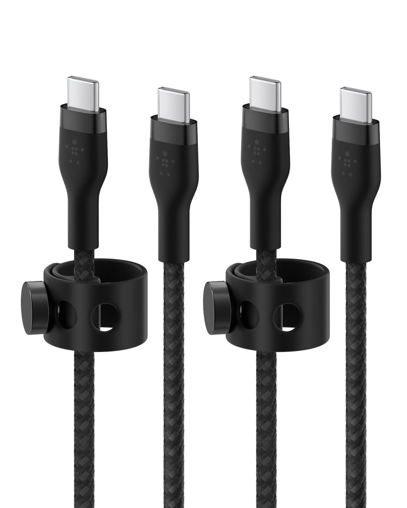 Belkin BoostCharge Pro Flex Braided USB-C to USB-C Charger Cable (6.6ft/2M), USB-IF Certified Fast Charging Cable for iPhone 16 Series, MacBook, Galaxy S25, Nintendo Switch 2 & More - Black (2-Pack) 6.6 ft - 2 pack