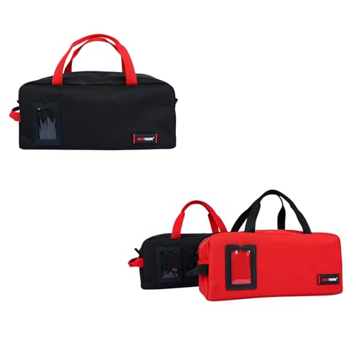 MELOTOUGH 16 Inch Tool Bag Canvas Tool Tote Bags with Zipper Heavy Duty 14 Inch Portable Tool Bag Organizer for Electrician,Plumbing,Technician,HVAC (Black&Red)