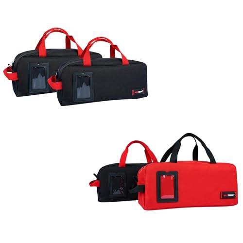 MELOTOUGH Small Canvas Tool Bag Tool Tote Bag with Zipper Utility 14 Inch Tool Organizer Bags for Electrician,Construction,Plumbing,HAVC (Black 3 Packs & Red 1 Packs)