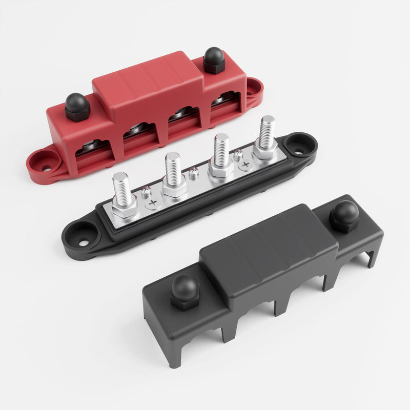 Bus Bar Marine 250A Bus Bar Terminal Block 12V Power Distribution Terminal Block with 4PCS 5/16” M8 Battery Lugs Post Automotive Marine Buss Battery Bus Bar Negative & Positive (250A 4 x 5/16" (M8)) 250A 4 x 5/16" (M8)