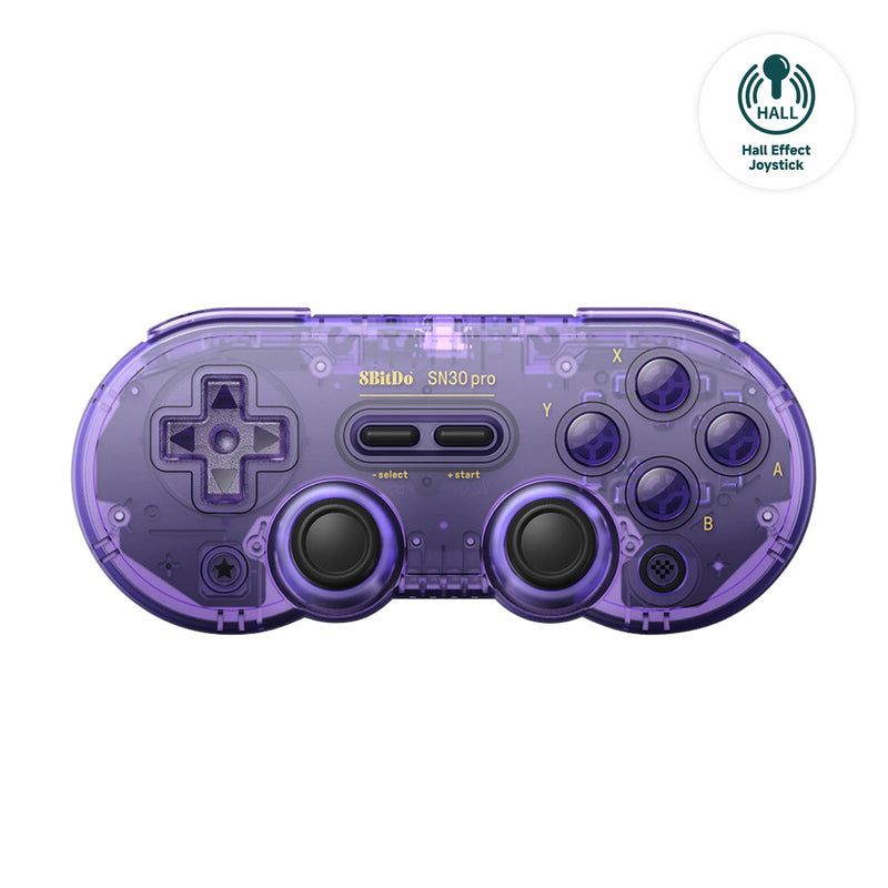 AKNES 8Bitdo SN30 Pro Bluetooth Controller, Hall Effect Joystick Update, Gaming Controller Compatible with Apple, Switch, Windows, Steam Deck, Android and Raspberry Pi - Crystal Purple