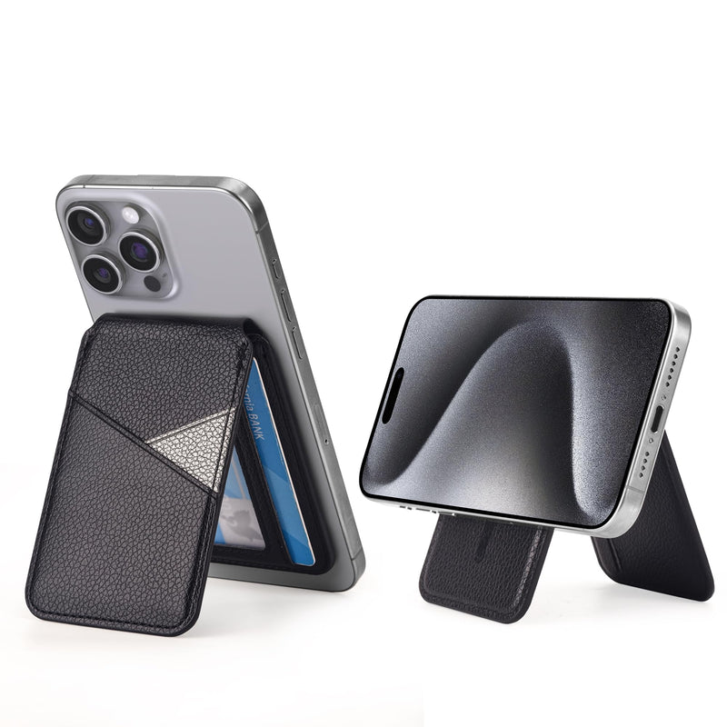 Arae Magnetic Phone Wallet, Compatible with MagSafe Wallet, for Apple iPhone 15/14/13/12 Series, Adjustable Stand with 4 Card Holder,RFID Blocking, PU Leather,Black Black