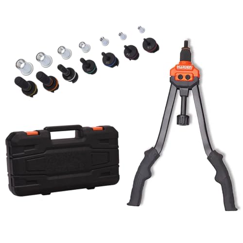 Edward Tools 16” Rivet Nut Tool Kit and Rivets - 7 Piece Interchangeable Mandrels with 70 Rivet Nuts - Heavy Duty Carrying Case - Ergonomic Curved Design - Easy Size Change