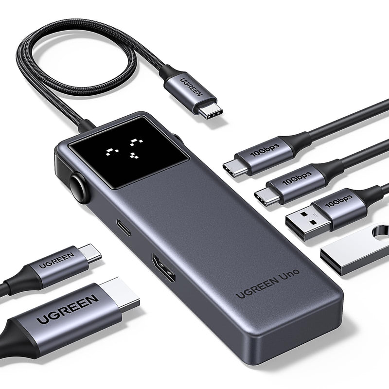 UGREEN Uno 6 in 1 USB-C Hub with 10Gbps USB-C & USB-A Data Ports 4K@60Hz HDMI for MacBook Pro/Air, iPad Pro, Surface, XPS, Thinkpad and More.