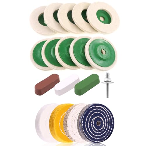 Keadic 18 Pcs Buffing Polishing Wheel Kit 3 pcs Polish Compound, Soft/Fine/Medium/Coarse/Rough Buffer Wheels with 3/8" Arbor Hole Arbor Hole for Bench Grinder