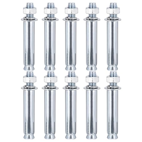 DTGN 1/2" x 4" Hex Nut Sleeve Anchors - 10Pack - Good for Concrete Dry Brick Block Walls - Carbon Steel - Silver 10 1/2" x 4"