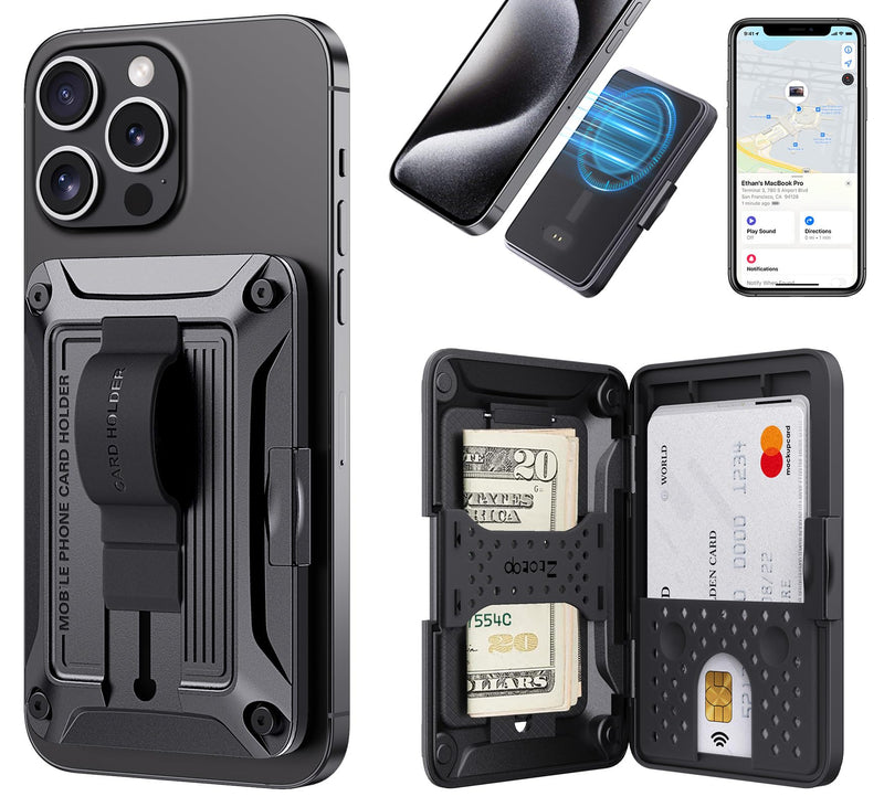 ZtotopCases Magsafe Wallet Work with Apple Find My, Magnetic Card Holder and RFID Blocking Functionality, Magnetic Wallet for iPhone 15/14/13/12 Series, Fit 3-4 Cards, Black