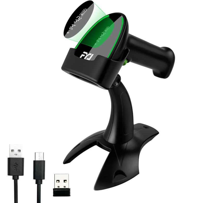 FYJ Wireless Barcode Scanner, QR Bar Code Scanners with 2.4G Wireless & Bluetooth Function & Wired Connection, 1D 2D Handheld Barcode Reader with Stand
