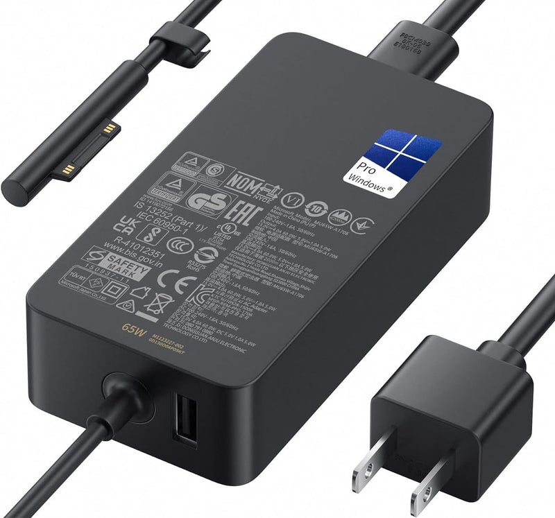 Surface Pro Charger 65W for Microsoft Surface Pro 9,8,7+,7,6,5,4,3,X,Windows Surface Laptop 5,4,3,2,1,Studio,Surface Go 3,2,1,Surface Book 3,2,1,Support 44W,36W,24W,LED,with 20inch DC Power Cable