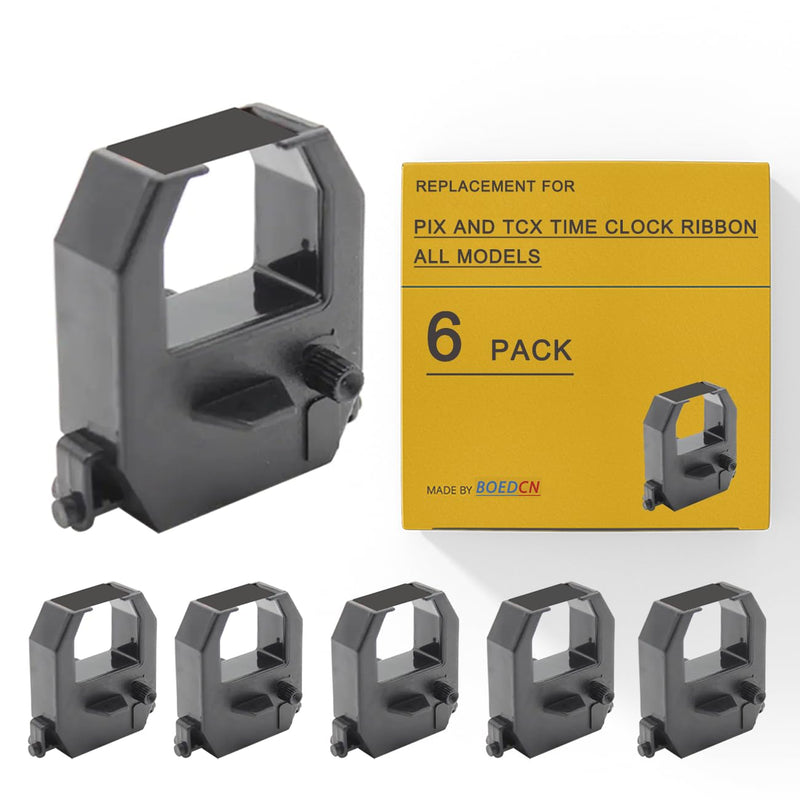 (6 Pack) Compatible Ribbon PIX and TCX Time Clock Ribbon Replacement for Amano PIX10/15/20/21/25/35/28/55/75/95/200/3000/4000,TCX-11/21/22/35/45/85/88/90 fits PIX and TCX All Models, Black 6 Pack