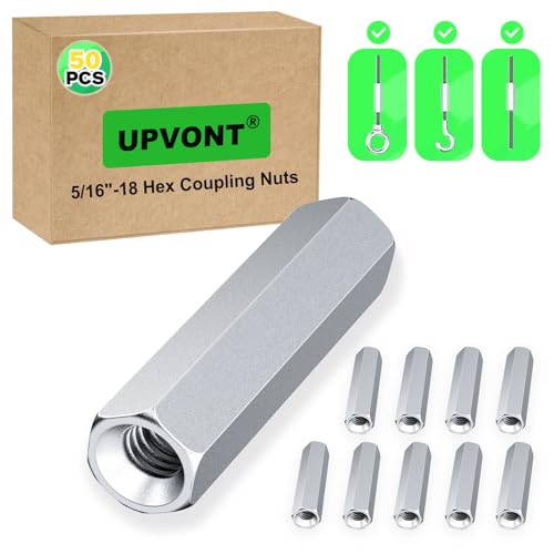 Hex Coupling Nuts, Rod Coupling Nuts 5/16"-18 UNC, 1-3/4" Length (50 PCS), Ideal for Threaded Rods & Studs, 1.75-Inch Length with Zinc Plating (50) 50 5/16"-18 UNC x 1.75-inch