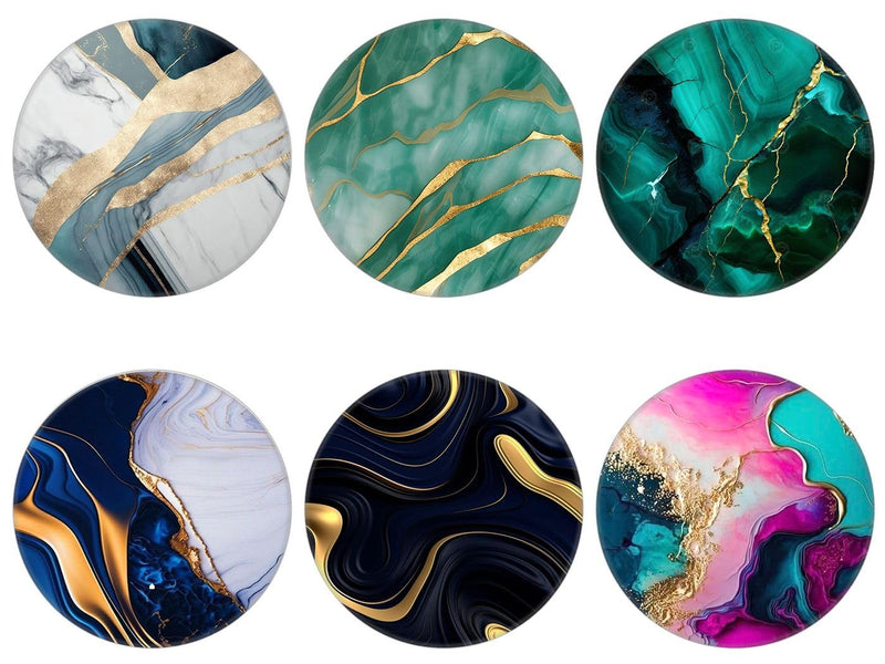 (6 Pack) Collapsible Cell Phone Grip for Smartphones,Expanding Cellphone Holder for Phone - Green Blue Gold Marble