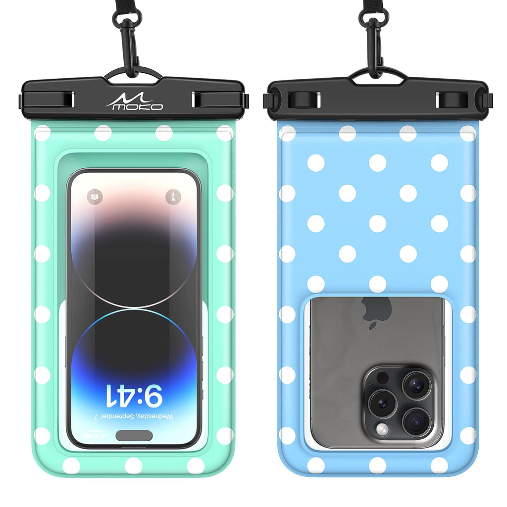 MoKo Large Waterproof Phone Pouch - 2 Pack Floating Water Protector Case Dry Bag with Detachable Lanyard