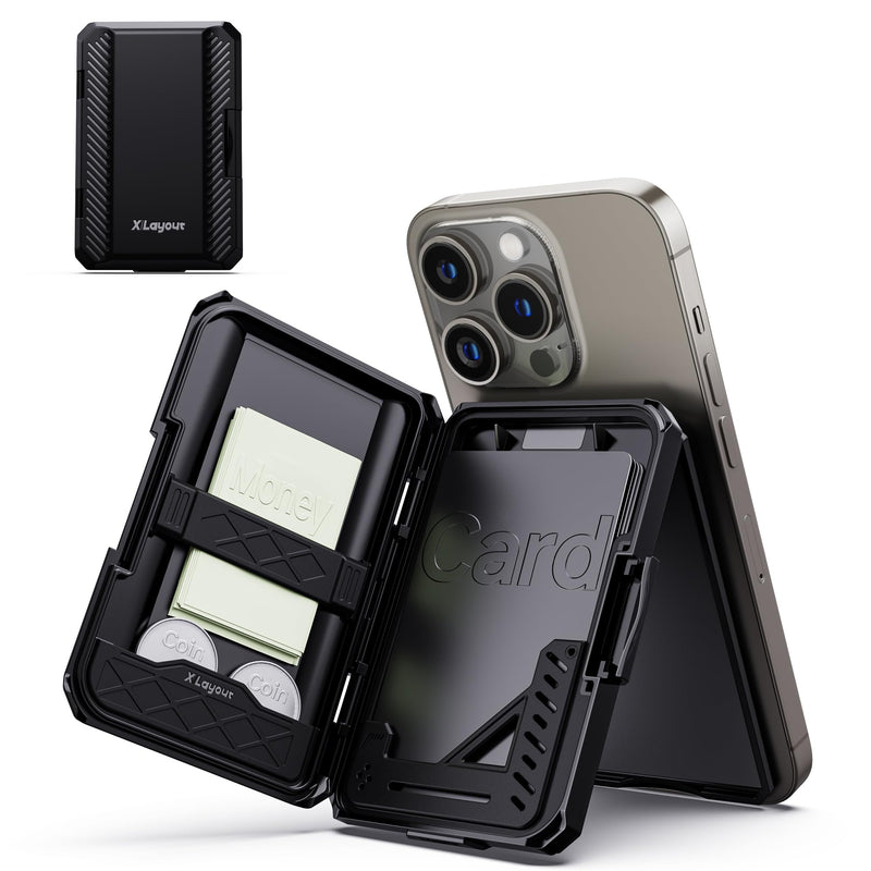 Magnetic Wallet with RFID Blocking,X-Pocket for MagSafe Wallet with Card Holder, Compatible with MagSafe Wallet for iPhone 15/14/13, Card Cash Holder with Phone Stand, Splash-proof Wallet for Man