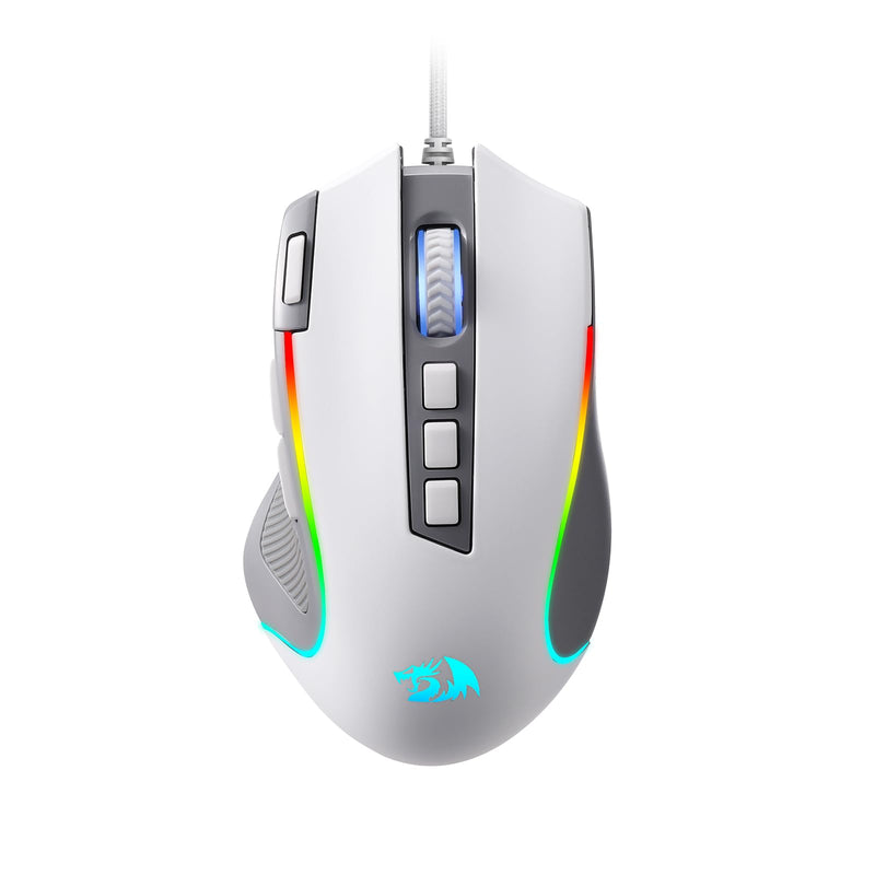 Redragon M612 RGB Gaming Mouse, 8000 DPI Wired Optical Gamer Mouse with 9 Programmable Buttons & 5 Backlit Modes, Software Supports DIY Keybinds Rapid Fire Button, Gray&White