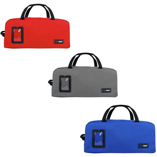 MELOTOUGH 16 Inch Tool Bag Canvas Tool Bag With Zipper Utility Tool Tote Bag Heavy Duty Tool Storage Bag for Electrician,Plumbing,Gardening,Carpenters(Red&Grey&Blue)