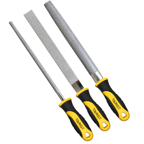 TARIST Diamond File Set 3-Piece 200 mm Including Flat/Half Round/Round Files For Sharpening Lawnmower Blades, Garden Shears, Axes - Tool Sharpener for Metal, Tile, Ceramic, Glass, Stone and More