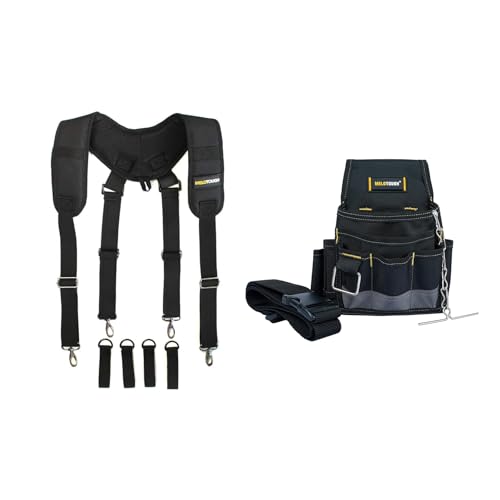 MELOTOUGH Basics Tool Belt Suspender Durable Construction Suspender for Men,Electrician Tool Pouch Tool Belt Pouches with Belt Clip, Electrical Tape Chain, Multiple Pockets Tool Organizer