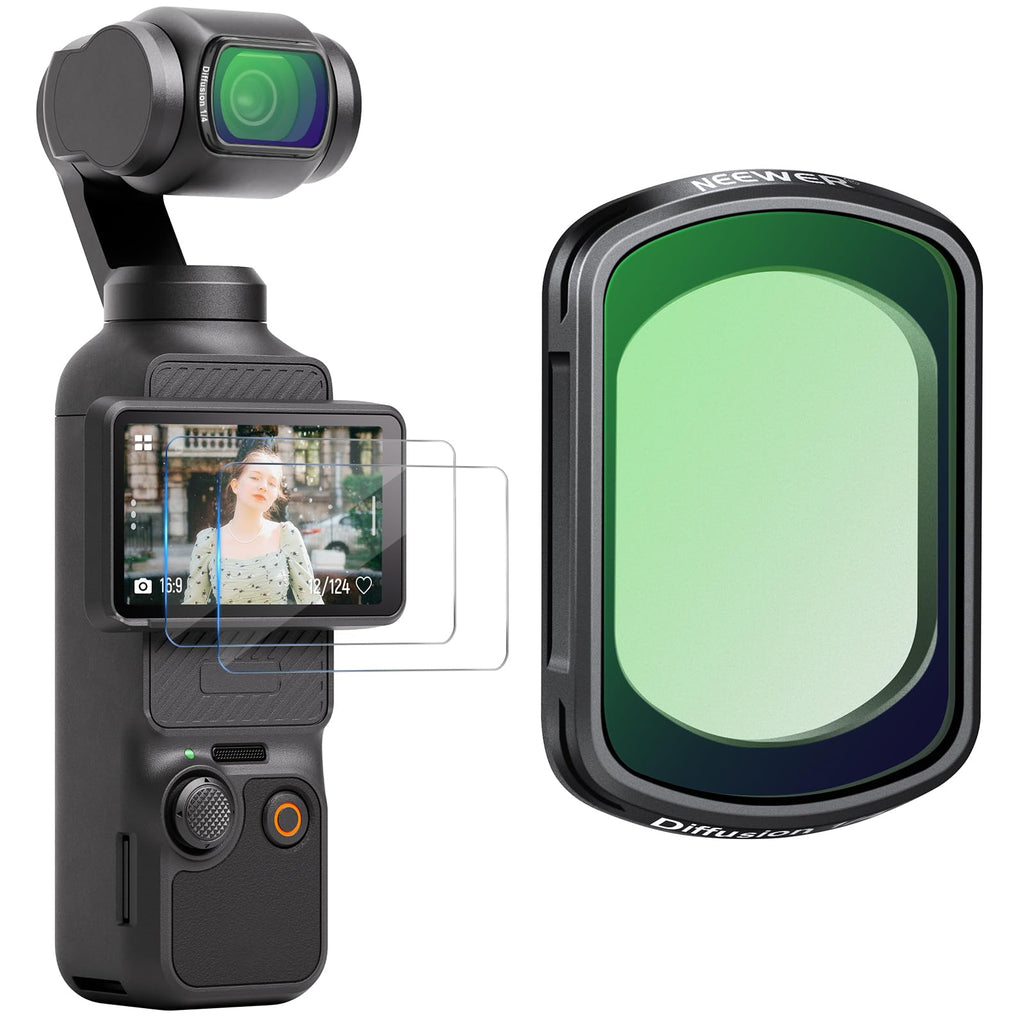 NEEWER Magnetic Black Diffusion 1/4 Filter Compatible with DJI OSMO Pocket 3, Dreamy Cinematic Effect Lens Filter with Ultra Slim Frame & Multi Coated HD Optical Glass, 2 LCD Touch Screen Protectors