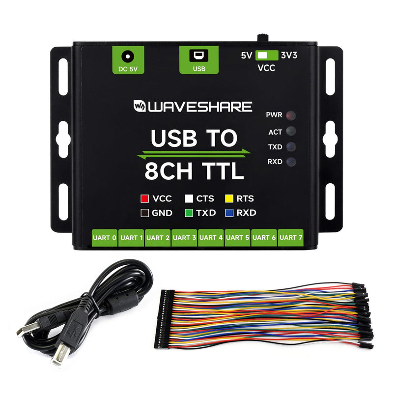 Waveshare Industrial USB to 8 Channel TTL Converter, USB to UART, Multiple Protection Circuits, Support Multiple Systems, USB to TTL Adapter