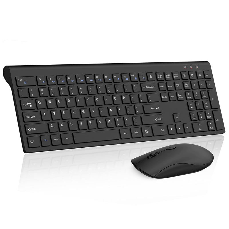 Wireless Keyboard and Mouse Combo, Silent Full-Size Computer Keyboard with Calculator Button, 2400 DPI Mouse, Quiet Click, Slim Cordless USB Keyboard Mouse Set for Laptop PC Windows Mac - Black KM426-Black