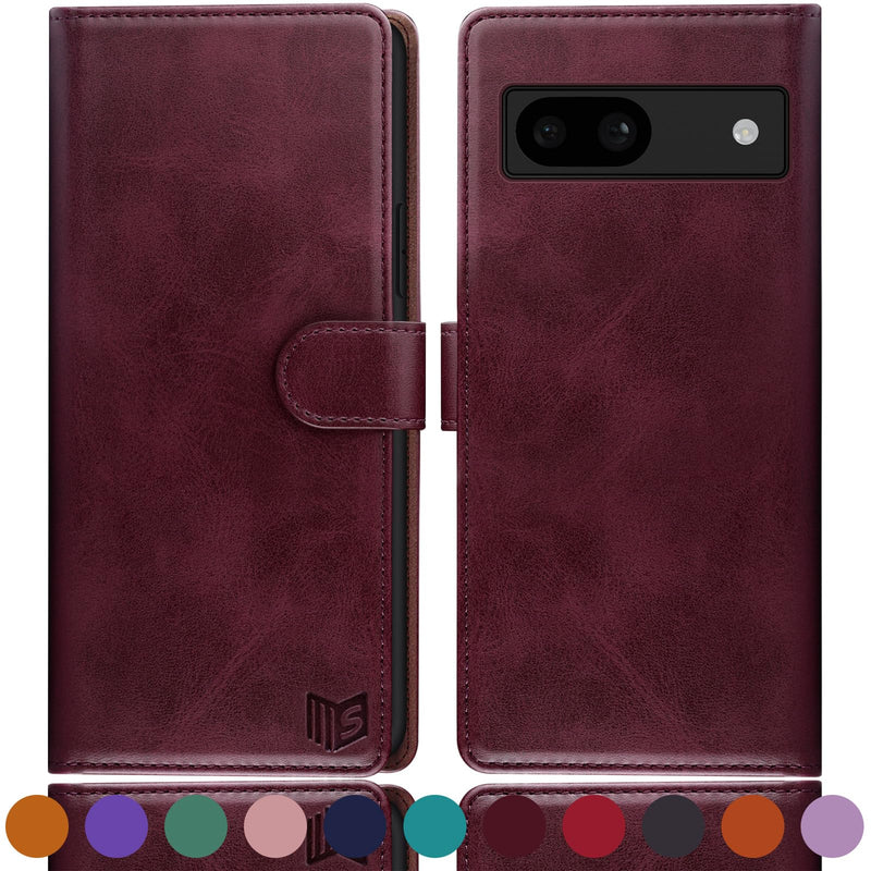 SUANPOT for Google Pixel 8A Wallet case with RFID Blocking Credit Card Holder,Flip Book PU Leather Protective Cover Women Men for Pixel 8A Phone case Wine Red