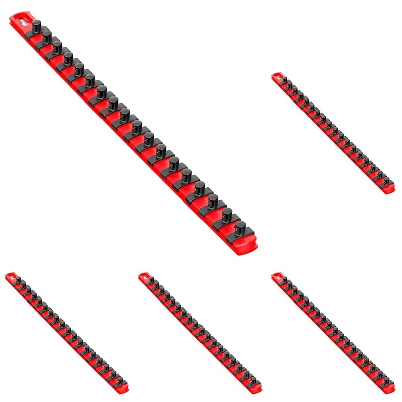 Ernst Manufacturing 18-Inch Socket Organizer with 18 3/8-Inch Twist Lock Clips, Red (8401-Red-3/8) (Pack of 5) 3/8-Inch Twist Clips (Pack of 5)