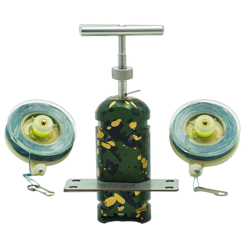 Trip Wire Reel and Trip Alarm Bundle Set - 12 Gauge Quad 3.0-85 ft Kevlar Reusable 50 lb Reels - Perimeter Defense Device 360° Coverage Warning Security for Camping Safety 2 Pack Reel Camo