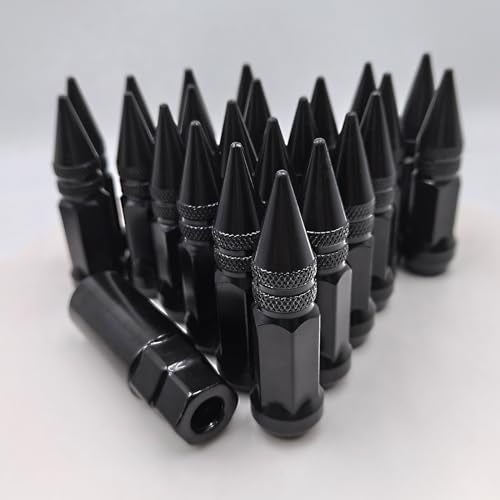 M14x1.5 Spike Lug Nuts 24pcs 14mmx1.5 Tall Wheel Lug Nuts with 1 Socket Compatible with Spline Spiked Lug Nuts for Chevy Silverado 1500, Lincoln Navigator, Jeep Grand Cherokee (Black) black