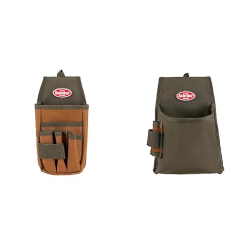 Bucket Boss Utility Pouch with FlapFit 54170 and Fastener Tool Pouch 54160 in Brown and Green