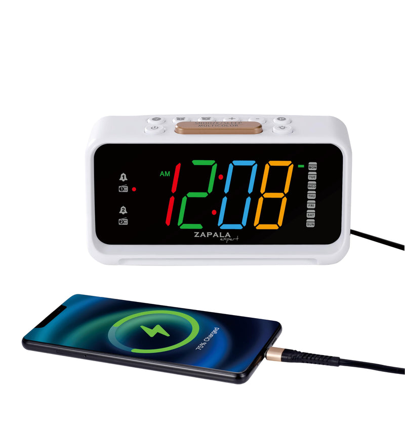 Alarm Clock Radio, 2 Alarms Jumbo LED Display Plug in Digital FM Clock Radio with USB Charging Port, Days Display, Adjustable Volume & Dimmer, Nightlight, Snooze for Deep Sleepers kids
