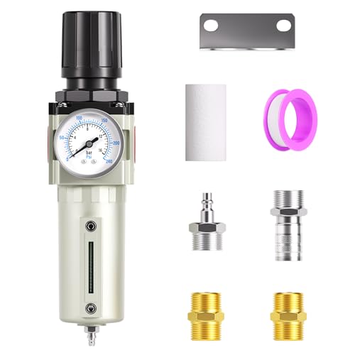 TAILONZ PNEUMATIC 0-240PSI 3/4 Inch NPT Industrial Heavy Duty Particulate Filter and Regulator, Particulate Filter, Coalescing Filter (Manual Drainage) 3/4" NPT Manual Drainage
