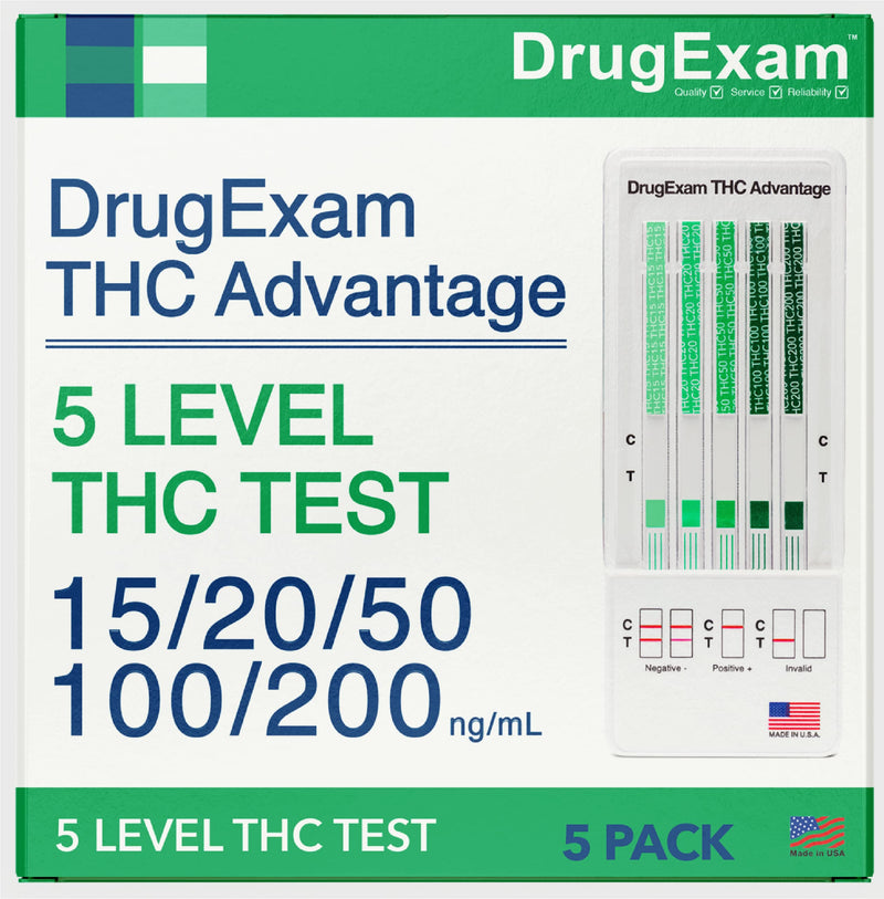 5 Pack - DrugExam Multi Drug Screen Test. Testing for Marijuana (THC). Easy to Use Urine Test. Detailed Instructions Included. 5