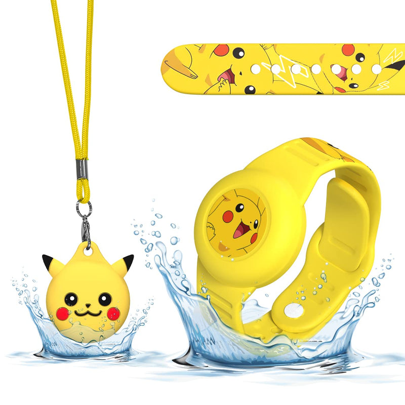 [2pack] Kids AirTag Necklace & Kid AirTag Bracelet, Cartoon Cute Airtag Holder Kids Hidden Air Tag Bracelet and Air Tag Necklace for Kids, Silicone Waterproof Air Tag Case with Key Ring (2in1-Yellow) Style 2-Yellow