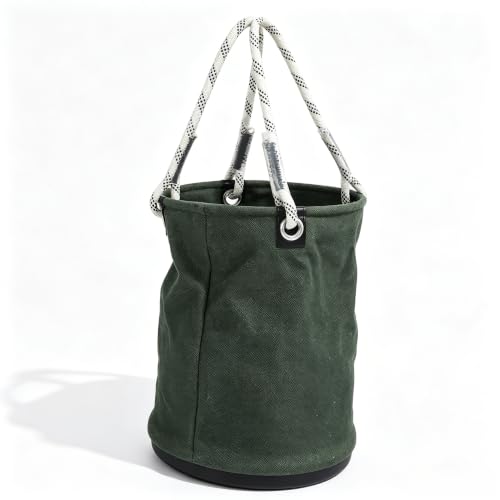 Canvas Bucket, 40x30cm 30KG Load Bearing Canvas Tool Organizer Plastic Bottom Work Bucket Tool Bag Nails Bolts Tool Organizer for Maintenance Work(Green) Green